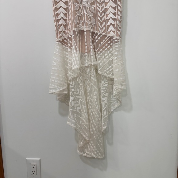 Angel Biba Lace High Low Mermaid Dress Women Size M White Tan Ruffle | Romantic - Picture 3 of 11